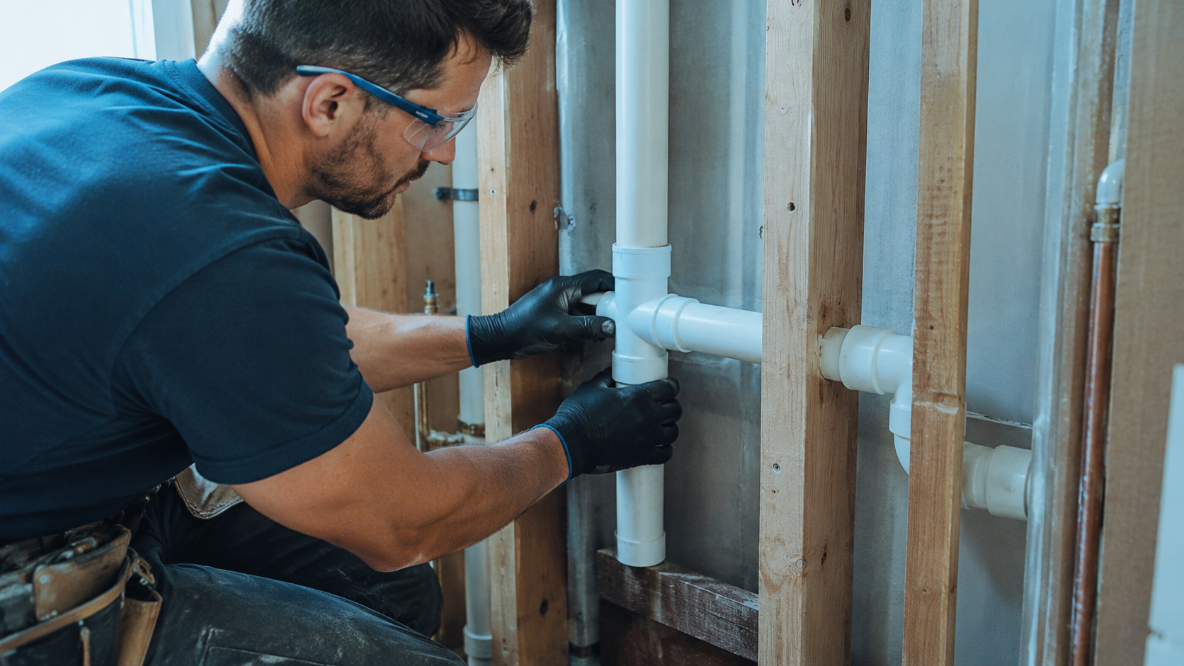 Licensed plumber installing PVC pipes in New Port Richey, FL — Power Contractor Group CFC1434028