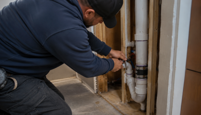 Licensed plumber installing PVC pipes in New Port Richey, FL — Power Contractor Group CFC1434028