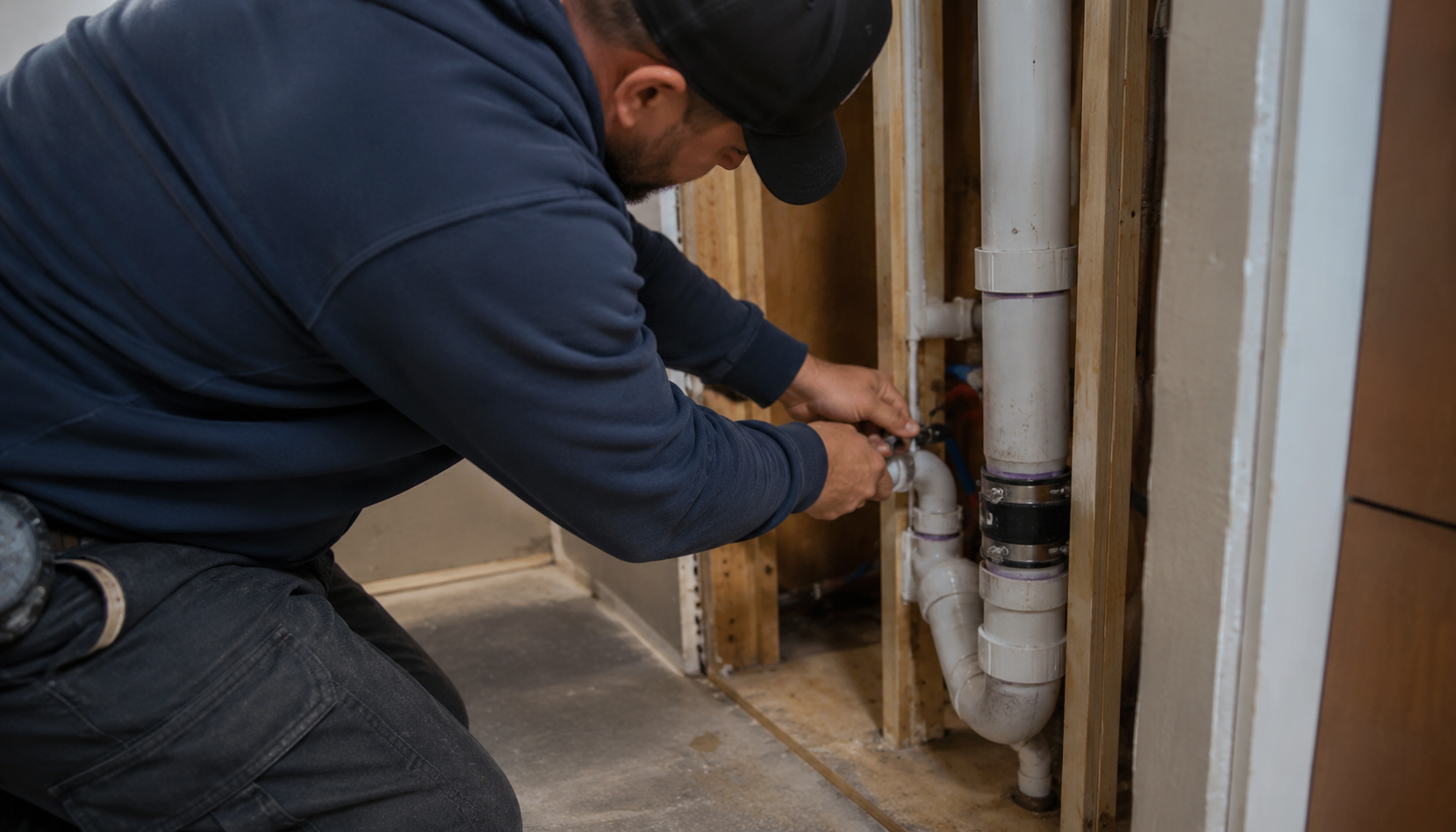 Licensed plumber installing PVC pipes in New Port Richey, FL — Power Contractor Group CFC1434028